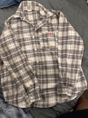 Aeropostale Brown and Cream Plaid Button-Down Shirt